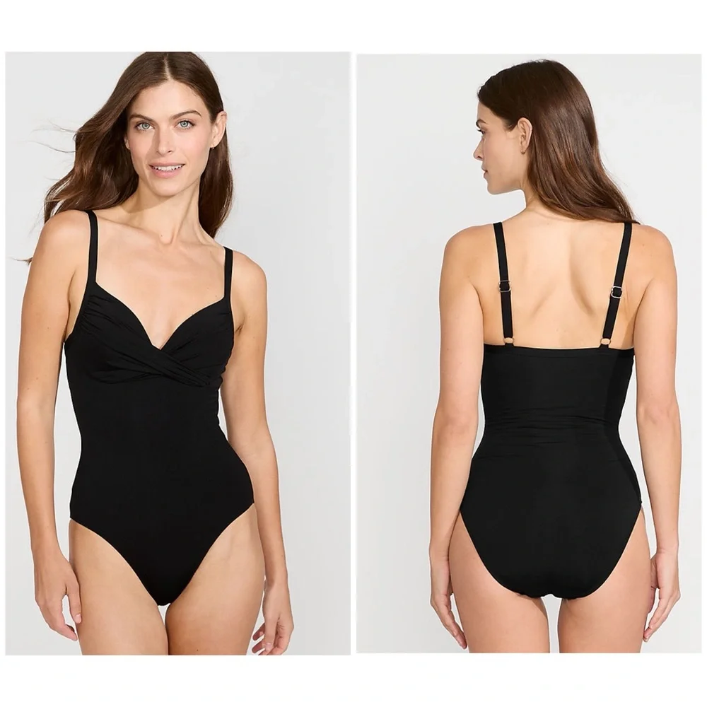 Lands end sculpting Suit Targeted Control Draped One Piece Swimsuit 18 petite